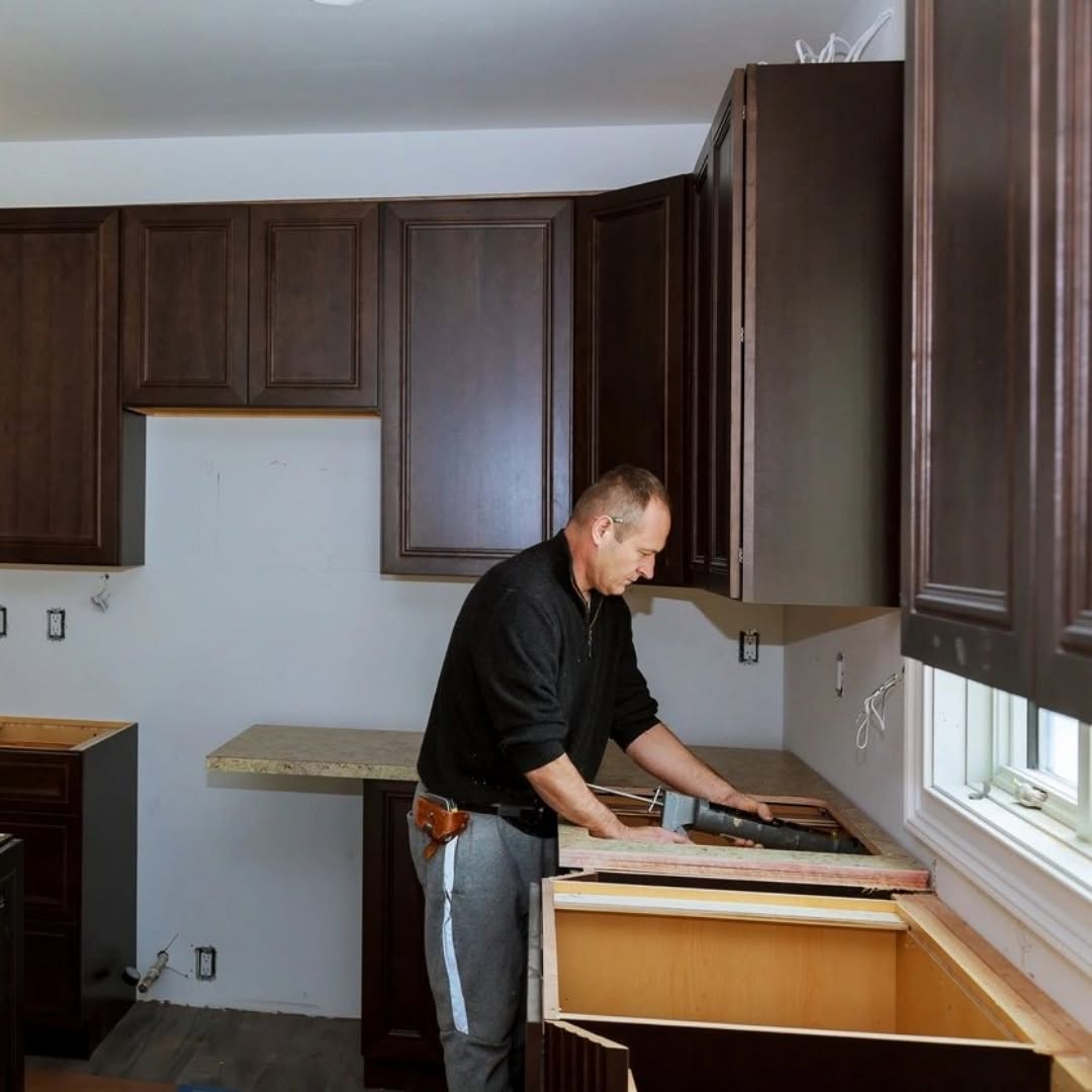 Kitchen cabinet installation in progress